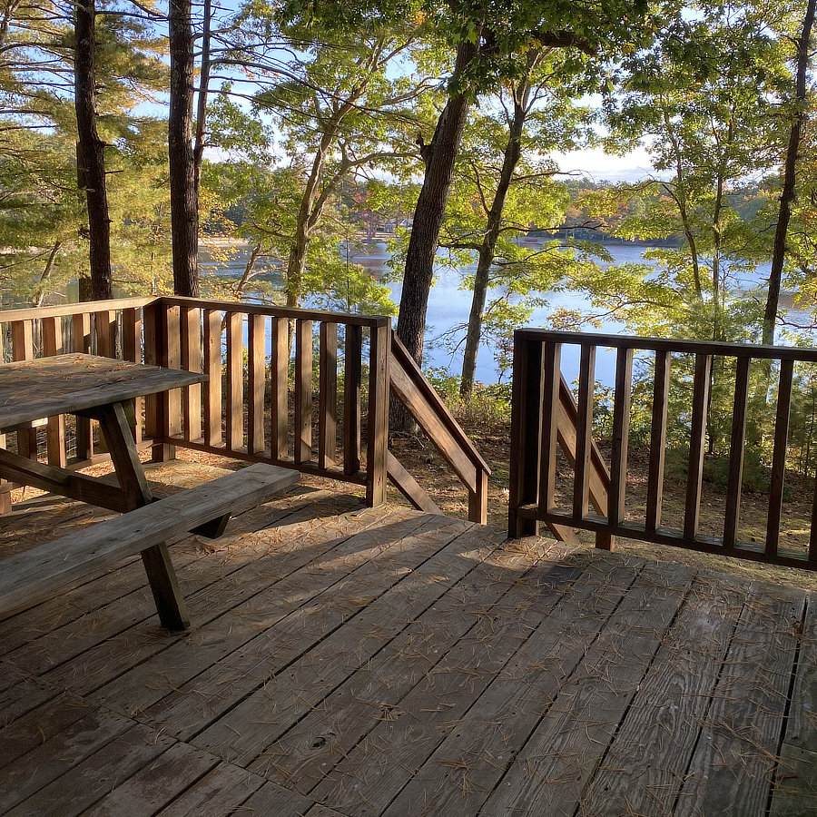 deck of a cabin near the lake